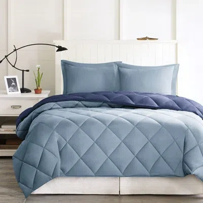 Hanni Navy + Blue 3m Comforter With Down Alternative Comfort And Flanged Edge Shams Reversible In Navy+light Blue