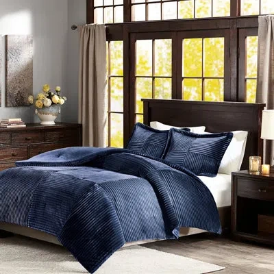 Hanni Navy Blue Comforter For Full/queen Bed - , Ribbed Top, Solid Bottom, Machine Washable, With 1 And 2 