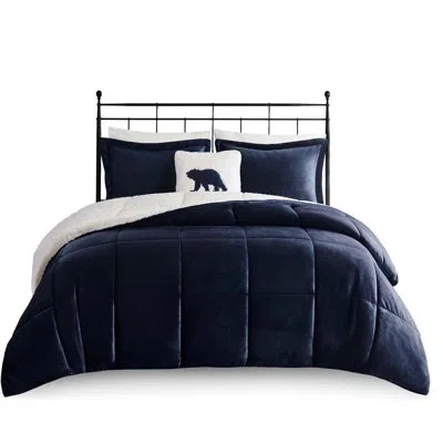 Hanni Navy Comforter - To , , 102"x86", 2 Shams, 1 Decorative Pillow, Fashionable Look With Reverse Fill,  In Navy+ivory