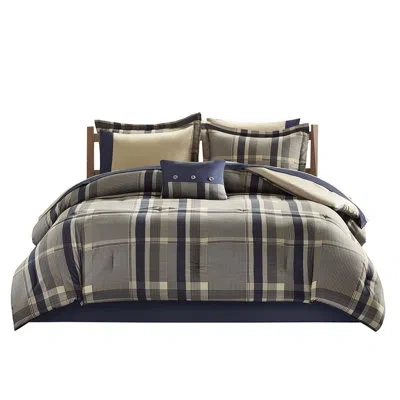Hanni Navy Multi Plaid Bedding With Sheets - , Breathable Comforter Bed Fashionable Print,