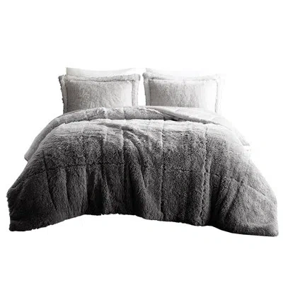 Hanni Ombre Shaggy Faux Fur Comforter - Cozy Bedding , Warm & Stylish In Grey