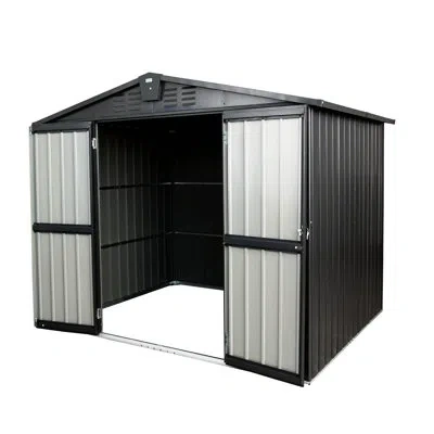 Hanni Outdoor Galvanized Storage Box 8.2'x 6.2', Lockable. 318 Cubic Feet Storage, Rust. Sloping Roof, 16  In Black