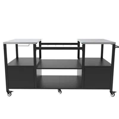 Hanni Outdoor Grill Table Compatible With Big Egg Large Grills And Jr, Metal Cart Storage Box, Load - Bear In Black
