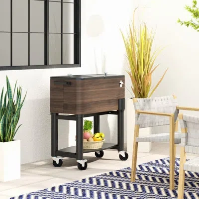 Hanni Outdoor Ice Chest Cart - 60 Quart Capacity For Parties. Brown With Locking Wheels. 36-hour Cooling E