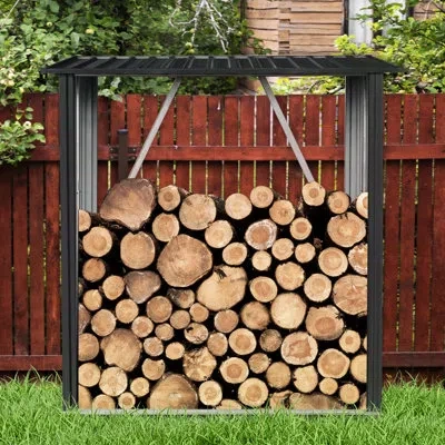 Hanni Outdoor Metal Firewood Rack 3ft X 5ft - To Rust And Black Shed Degradation