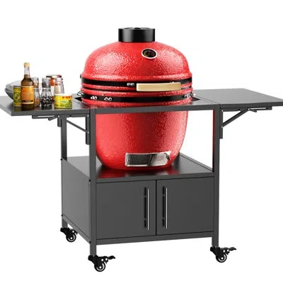 Hanni Outdoor Metal Grill Table For Big Egg Style Bbqs, Featuring Foldable Side Boards, Supports Large And In Stainless Steel