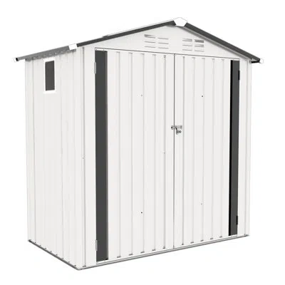Hanni Outdoor Metal Storage Shed, 8x6 Ft, Family Activities, Wind - Structure, Easy To Clean Ft Tool Shed  In White+gray