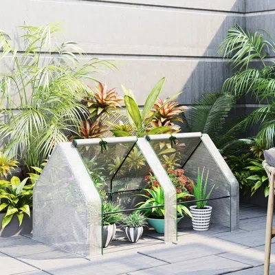 Hanni Outdoor Portable Mini Greenhouse 6' X 3' With White Pe Cover And Large Openable Zippered Vent Doors 