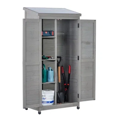 Hanni Outdoor Storage Shed With Metal Top And Customizable 3 - Tier Shelving. 33"l X 18.5"w 68"h For Garde In 34.41