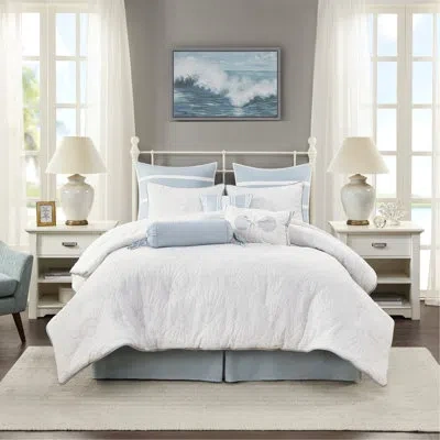 Hanni Oversized And King Comforter In White With Blue Quilting For Softness Shell Soft Touch