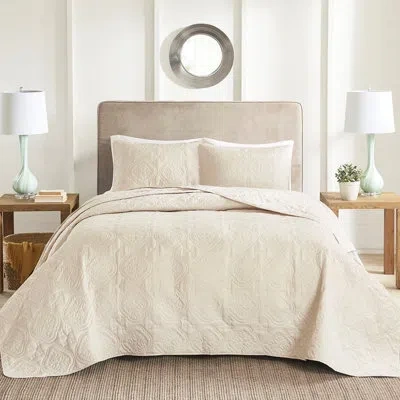 Hanni Oversized Cream Bedspread King/ King - 3 Pieces Reversible & 2 Matching Shams Included Chic Medallio