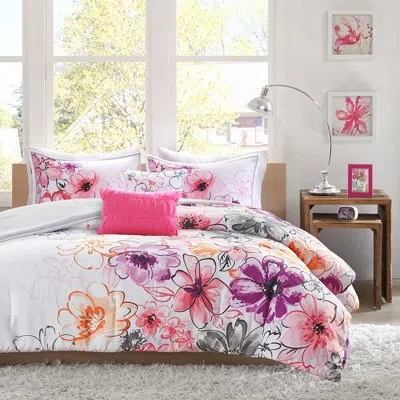 Hanni Pink Comforter For Full/queen With Asymmetrical Floral Decoration Bed And Filling