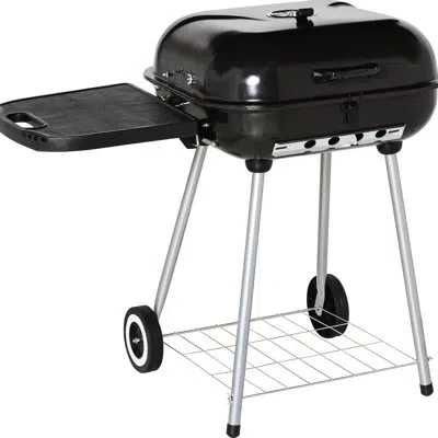 Hanni Portable Charcoal Grill With Wheels And Bottom Shelf - 21" Bbq Smoker Adjustable Vents For Picnic, C In Stainless Steel