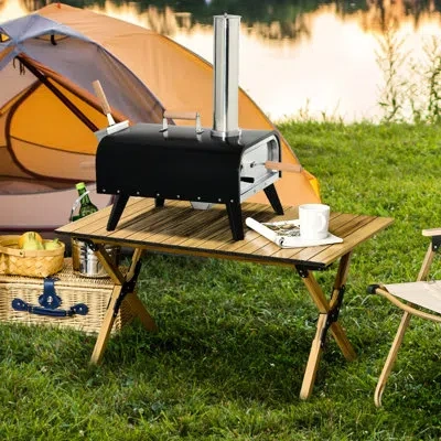 Hanni Portable Pizza Oven With 12" Rotating Stone, Foldable Legs, Stainless Steel, Add A Touch Of Deliciou