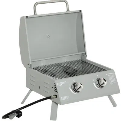 Hanni Portable Tabletop 2 Bbq Grill. Grey. Foldable Legs For Portability. For Camping, Picnic, Backyard. L In Stainless Steel