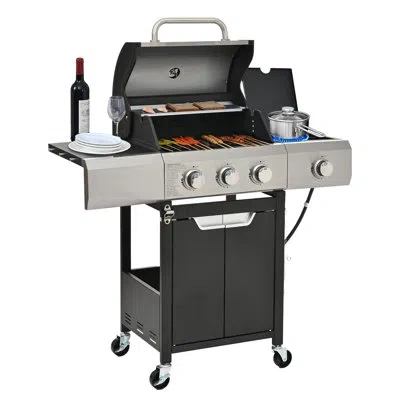 Hanni Propane Grill 3 Burner Stainless Steel Gas With Side And Cover For Outdoor Bbq Camping, 287 Sq. In. 