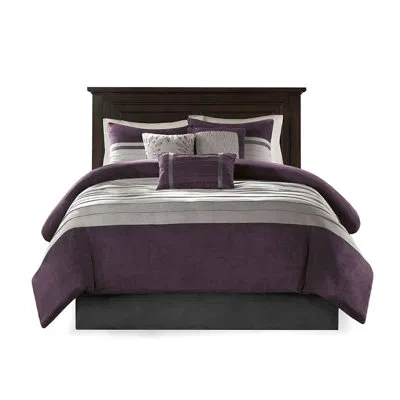 Hanni Purple Faux Suede Comforter 7 Pc - Soft Touch, Matching Shams, Full Soft, Decorative Pillows, Machin