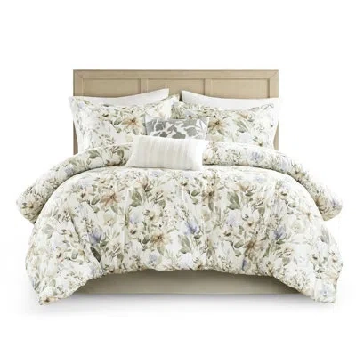Hanni Queen Comforter In 6 Pieces, 100% Cotton , Floral Pattern For Relaxing Bedroom, Cloud - Like Cozines In Multi