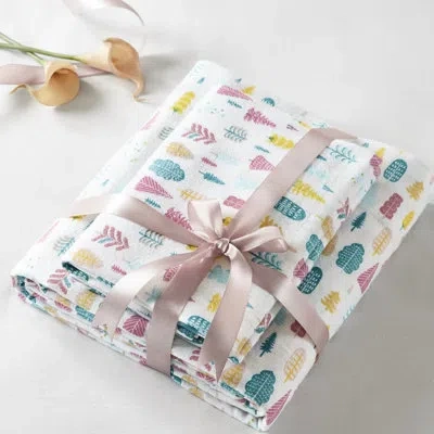 Hanni Queen Size 4 Pcs Cotton Flannel Sheet , , Warm, White Holiday Trees Print, Fitted Elasticized For A  In Multicolor
