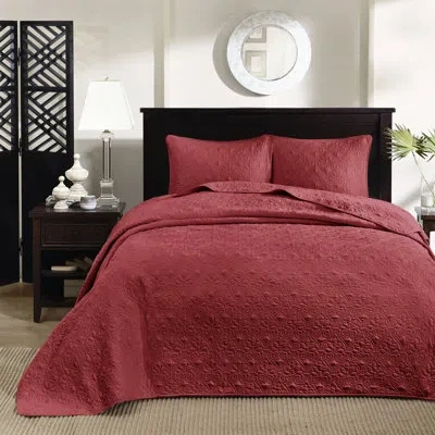 Hanni Red Reversible Bedspread - Cotton Blend Filling Classic Quilting 2 Shams Coating For Cleanliness Siz