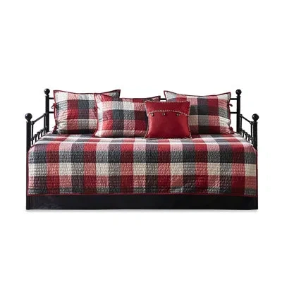 Hanni Red Reversible Daybed Cover - 6 Piece, Plaid To Solid Color Switch, With Cotton For A Comfortable Be