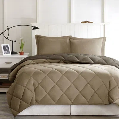 Hanni Reversible Down Alternative Comforter, 3m , , 2 Shams, Soft And Cozy, Machine Washable , Alternative In Brown+sand