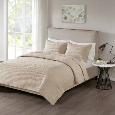Hanni Reversible Khaki Quilt King/ King - 3 Piece, Square Check Design, Filling, Simple Care Piece Filled,