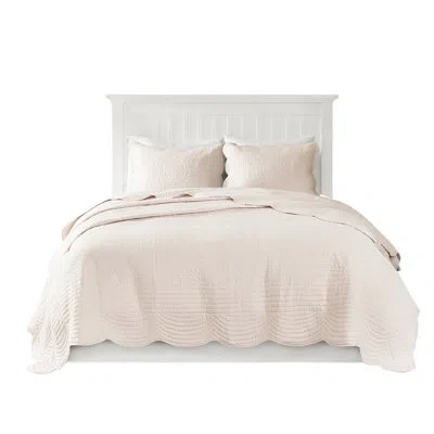 Hanni Reversible Scalloped Edge Blush Quilt - Microfiber, 90% Cotton, Easy To Coordinate Blush, Cotton Fil