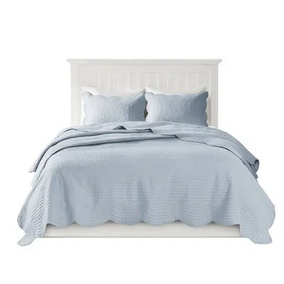 Hanni Reversible Scalloped Quilt - Microfiber Cover, Long-lasting 3 Piece For Detail, And In Blue