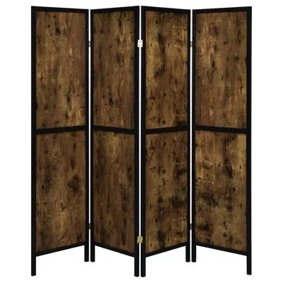 Hanni Rustic 4 Folding Screen, Antique Nutmeg Color, For Dividing A Shared Bed Or Living Space In Way, 69. In Brown
