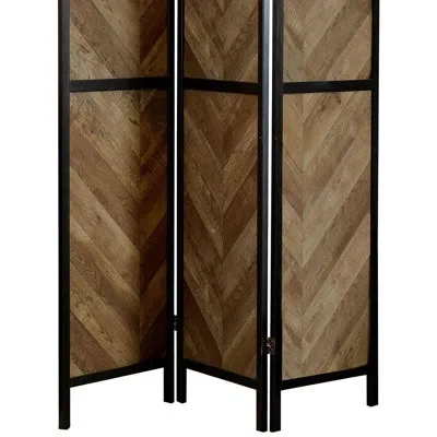 Hanni Rustic Tobacco Herringbone 3 Screen For Privacy And Decoration, Stylish, 68.59"x52"x0.75 Screen, Fol In Brown