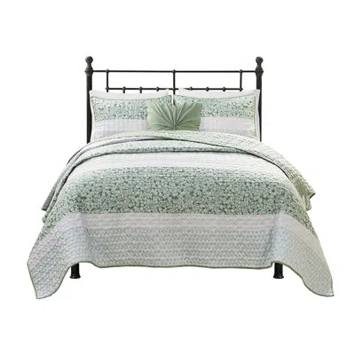 Hanni Seersucker Quilt 4 Piece Full, Floral Decor, Filling, Washable With Throw Pillow Full Bedding Quilt, In Green