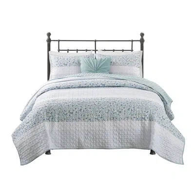 Hanni Seersucker Quilt With Throw Pillow - And Long-lasting Bedroom Bedding 4 Piece Modern Option In Aqua