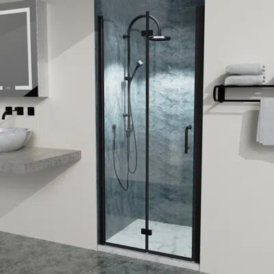 Hanni Semi- Bi Shower Doors In Matte Black With Clear Glass, 33.85 To In. W X 73 H, Aluminium For Bathroom