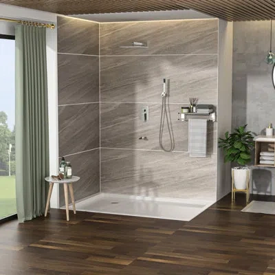 Hanni Shower System With Waterfall Tub Spout - 10 Inch Wall Mounted Square In Brushed Nickel, 3 Function,  In Silver