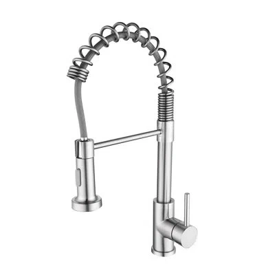 Hanni Single Handle Pull Down Kitchen Sink Faucet - Brushed Nickel Plating, 360 Degree Spout Swivel, Adjus In Silver