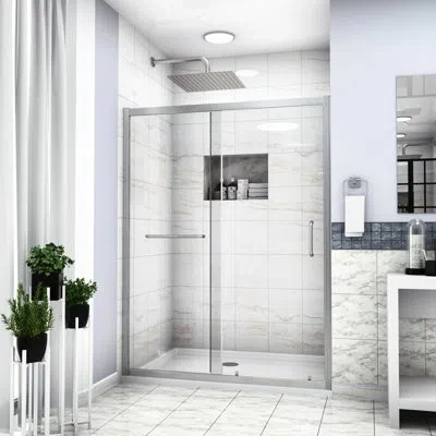 Hanni Single Sliding Bathroom Shower Enclosure 60" X 72", , Tempered Glass, Stylish Appearance 72" Door En In Brushed Nickel