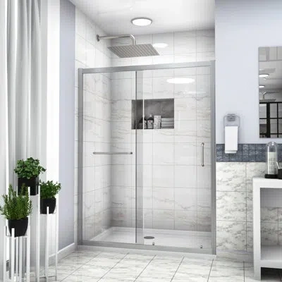 Hanni Single Sliding Bathroom Shower Enclosure 72", , Tempered Glass, Stylish Appearance 72" Door Enclosur In Brushed Nickel