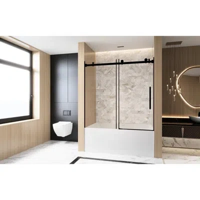 Hanni Single Sliding Shower Door 56 - 60 "w X 60" H, 6mm Clear Tempered Glass, Matte Black Finish, Film, S