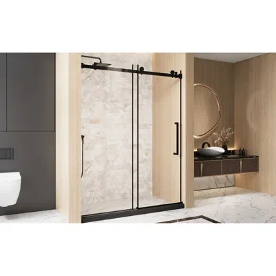 Hanni Single Sliding Shower Door In Matte Black, 56 - 60 "w X 76" H, 1/4 " 6 Mm  Clear Tempered Glass With