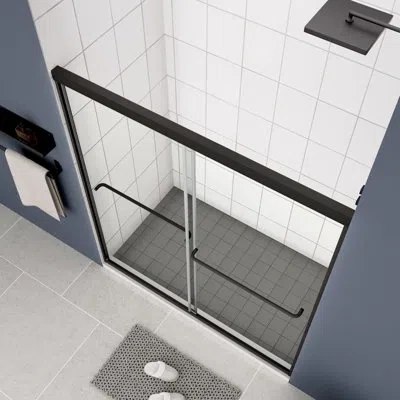 Hanni Sliding Bypass Shower Door, 1/4" Tempered Glass, Quality Stainless Steel Handle, Smooth Slide, Leak, In Matte Black