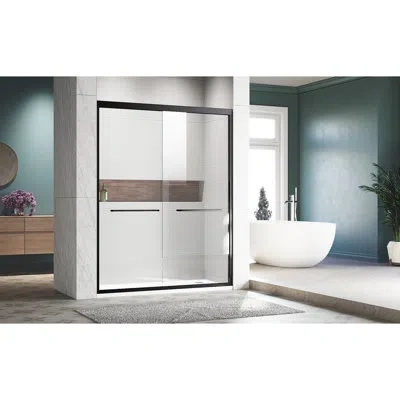 Hanni Sliding Shower Glass Door 44-48in W , Adjustable Semi-, Thick Clear Tempered Glass, 304 Stainless St
