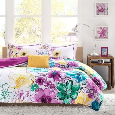 Hanni Soft Blue Comforter , Full, Floral Design Asymmetrical Sheets