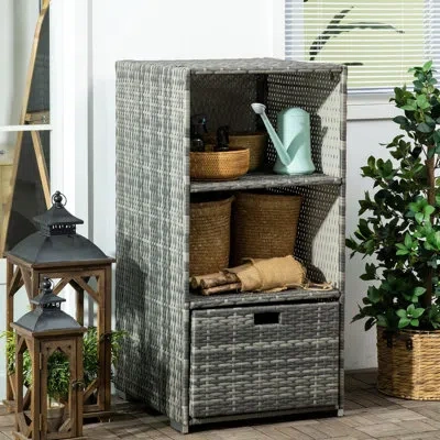 Hanni Spa Rack With Drawer - Waterproof Pe Plastic , 2 Shelves, 1 Basket Drawer, Gray For Pool And Hot Tub In 24.07