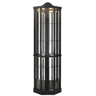 Hanni Spacious Wine Cabinet With Adjustable Tempered Glass Shelves, Arched Floral Carving, Integrated Ligh In Black