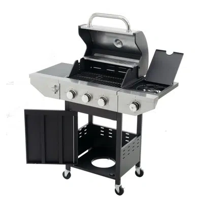 Hanni Stainless Steel Gas Grill 3 Burner With Side - 37,000 , Outdoor Cooking Bbq, Patio, Garden, Black Si In White