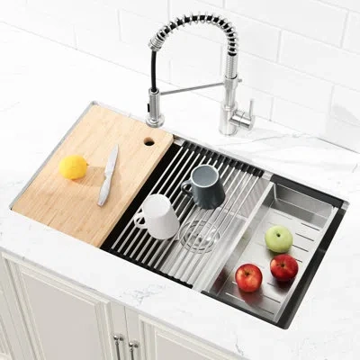 Hanni Stainless Steel Kitchen Sink 30"x19" Undermount, Single Bowl With Cutting Board, Colander, Finish, E In Silver
