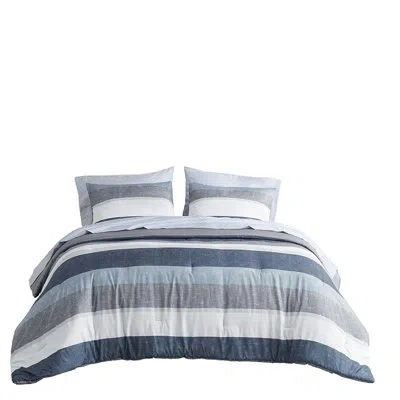 Hanni Stripe Comforter With Sheets In Blue And Grey. Filling. Comforter, Shams, Flat Sheet, Fitted Pillowc In Blue+grey