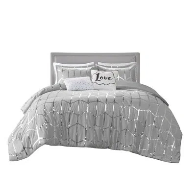 Hanni Stylish Comforter With Shell-shaped Pillows In Floral In Gray