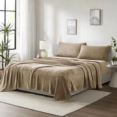 Hanni Taupe 100% Full Sheet , , Brushed On Both Sides, Elasticized Fitted Sheet, Machine Washable Luxury B